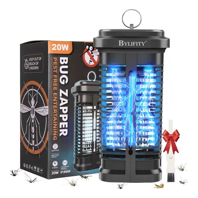 20W Lámpara Antimosquitos UV, Bylifity® Mata Mosquitos Eléctrica Trampa de Insectos 4200V, Potente Repelente de Mosquitos Exterminador Bug Zapper para Interior y Exterior Jardín Dormitorio Cocina