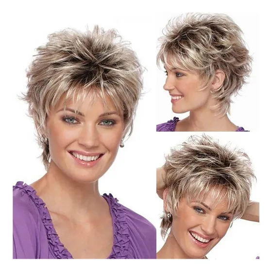 Peluca Corta Corte De Pelo Rizado Color Gradiente Pelucas Co