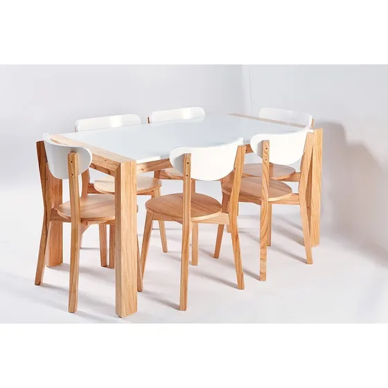 Juego De Comedor Mesa 1,60 X 0,80 + 6 Sillas Laqueadas Shape