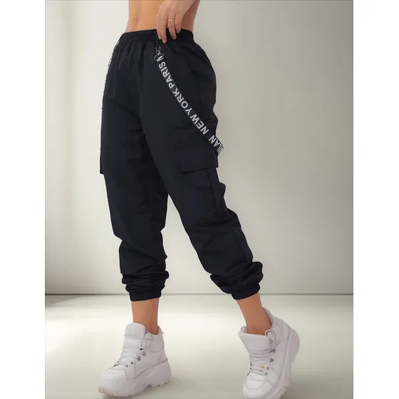 Calça Feminina Tactel Jogger Fitas Lateral New Possui Bolsos