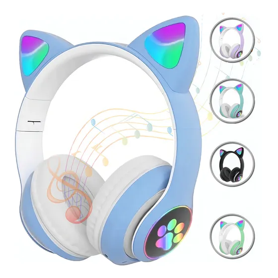 Fone De Ouvido Bluetooth Orelha Gatinho Infantil Led Sem Fio Cor Verde