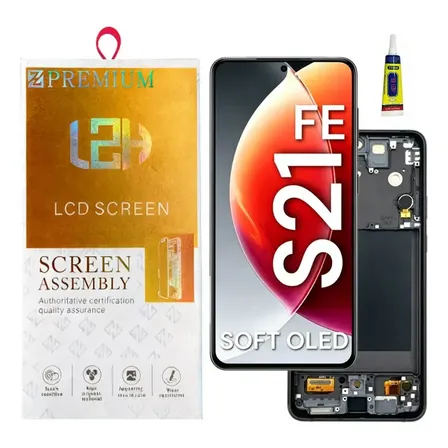 Tela Frontal Display Lcd Para S21 Fe Soft Oled C/aro Sm-g990 Preto