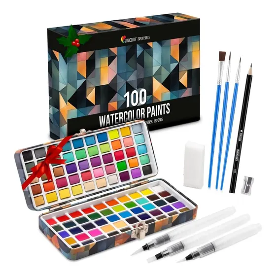 Set Acuarelas 100 Colores Con Pinceles Neon Pastel Metalizad