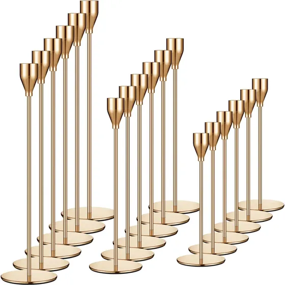 Juego 18 Portavela Metal Forma Conica Para Centroe Mesa