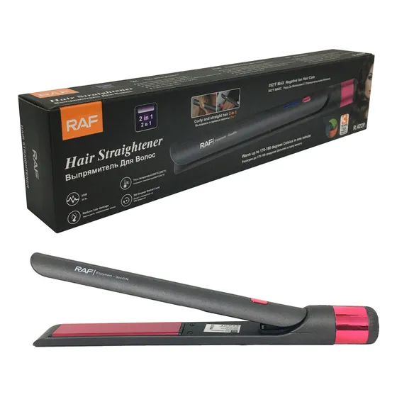 Plancha Planchita De Pelo De Ceramica 2 En 1 Liso U Ondulado Rulos Color Rosado - 45w - 220v/240v - Raf - R422p