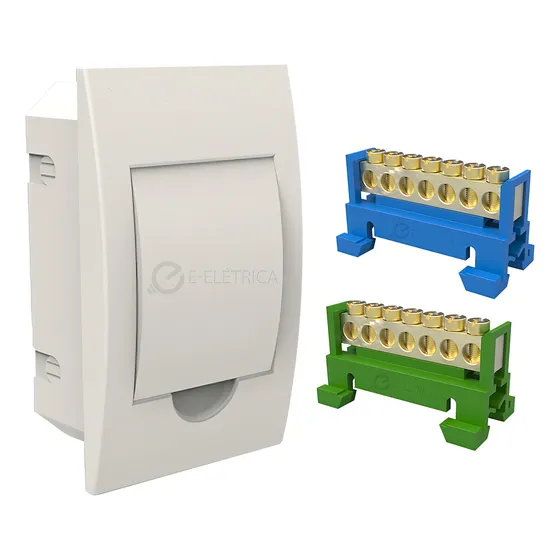Kit Caixa P/ 4 Disjuntor + Barramento Terra E Neutro 7 Polo