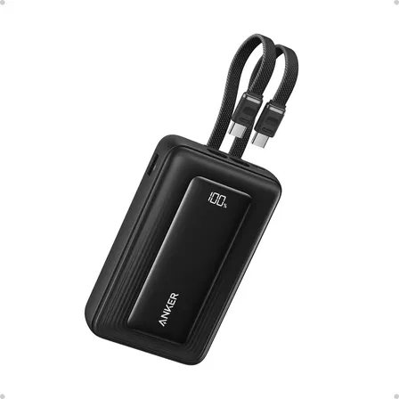 Power Bank Anker Zolo 20000mAh 45W, Cable USB‑C Integrado Doble, Carga Rápida, Compacto y Portátil, Compatible con iPhone 15/16/17, Samsung, Xiaomi y Motorola