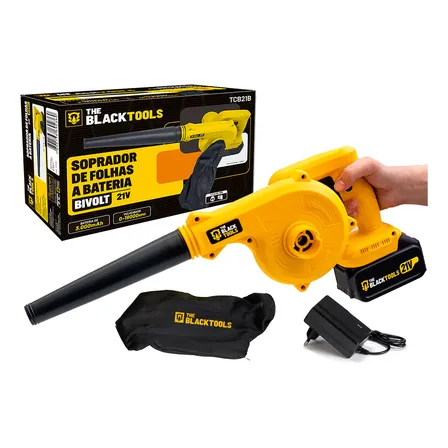 Soprador De Folhas A Bateria Aspirador Elétrico Com Saco Coletor Tcb21b The Black Tools Amarelo E Preto 127/220v