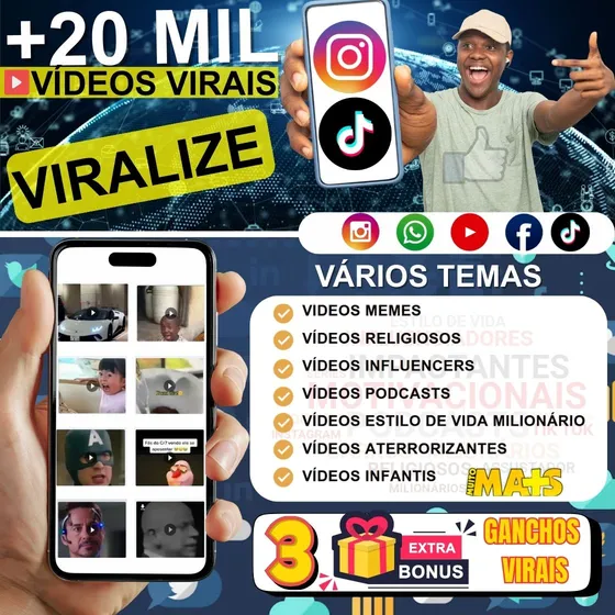 Kit +20 Mil Vídeos Cortes Virais Para Tiktok Instagran