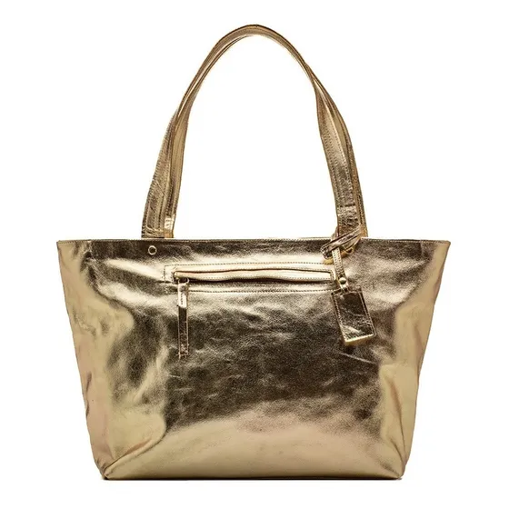 Bolsa Shopping Grande Triangular Couro Legitimo Ouro Ligth
