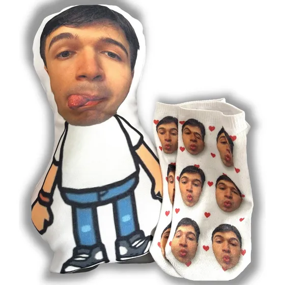 Medias Soquetes Y Muñeco Personalizados Con Tu Cara Blanco Estampado 38-44