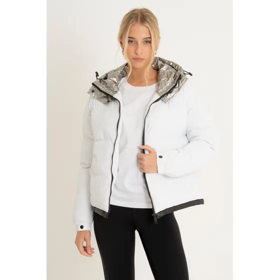 Campera Puffer Mujer Termica Capucha Plateada Importada Iam