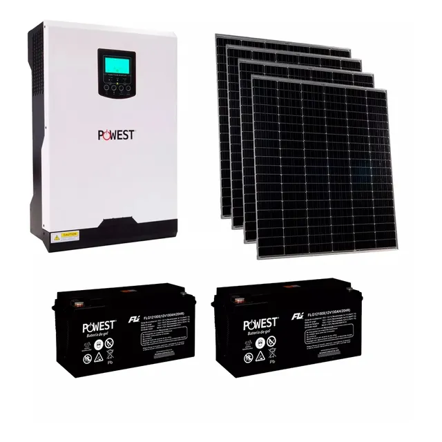 Kit Inversor Solar Powest 3kva + 4 Paneles + 2 Baterías