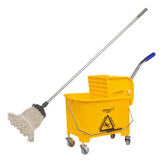 Carro Limpeza Balde Espremedor Industrial Esfregão Com Cabo Cor Amarelo