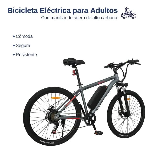 Bicicleta Eléctrica R26 32km/h Motor 46v/350w 7 Velocidades Color Negro