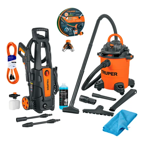 Kit Hidrolavadora 1800psi + Aspiradora + Conexiones Truper