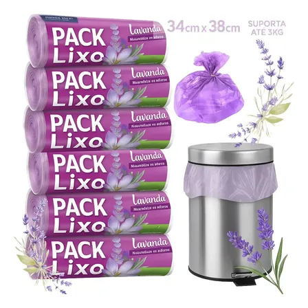 Kit 6 Saco De Lixo 10 Litros Lavanda 34x38cm 240un Perfumado