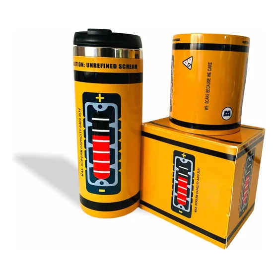 Termo Tanque De Gritos Monsters Inc. + Taza Mismo Diseño Color Amarillo
