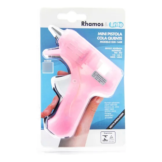 Pistola Para Cola Quente Fina Hot Melt Rhamos E Brito Cor Rosa