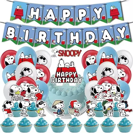 Kit De Cumpleaños Snoopy Decoración Globos Cotillón