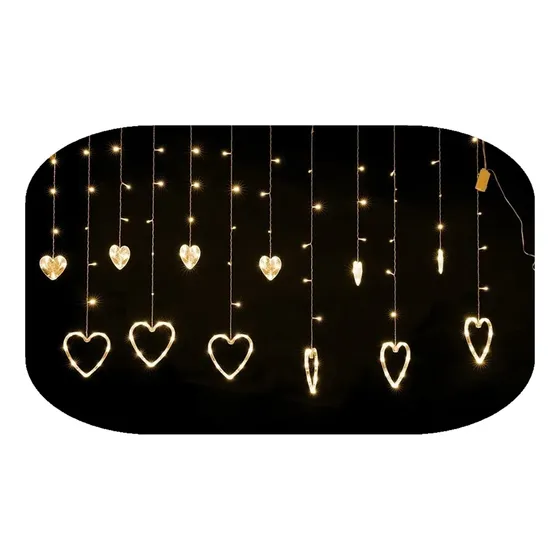 Cascata De Coração 138 Led 8 Funções Natal Colorido M/f 127V Luzes Branco Quente