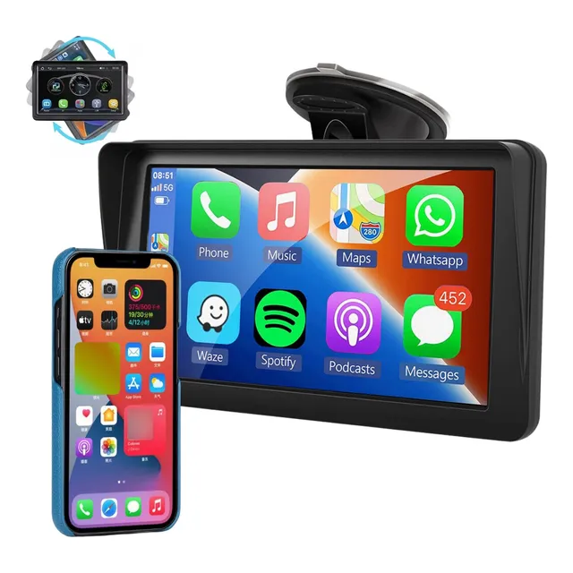 Central Leitor Som Portátil Carro Com Carplay E Android Auto