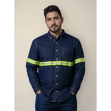 Camisa De Mezclilla Trabajo Industrial Uso Rudo Reflejante