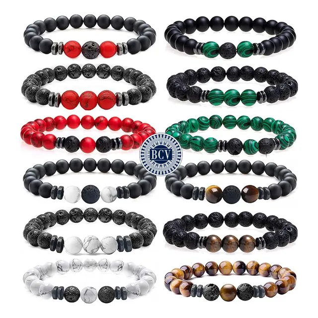 Pack De 3 Pulseras De Piedra Natural Lava Oníx Ojo De Tigre