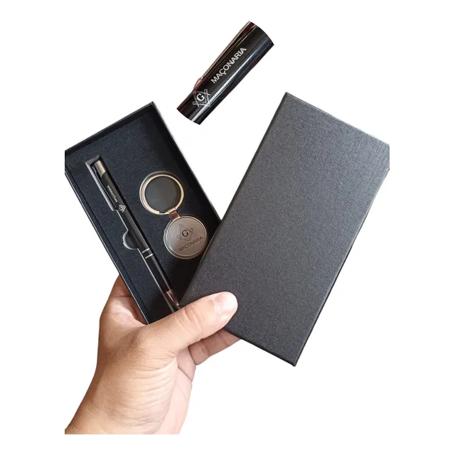 Caneta Maçônica Maçonaria Com Estojo E Chaveiro Inox