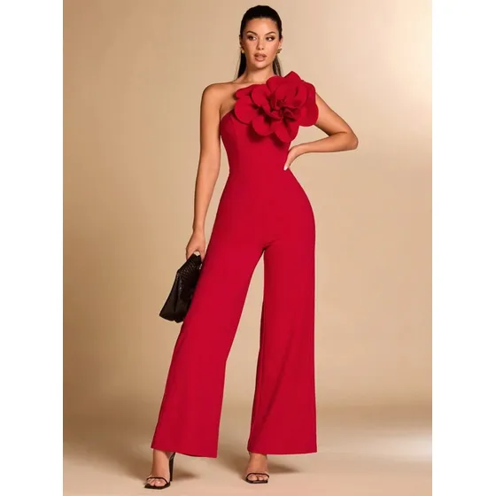 Enterizo Rojo Con Decora Floral Para Todo Tipo De Evento