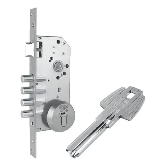 Cerradura Tesa Alta Seguridad 4 Bulon Xrb100 Niquel Color Níquel satinado