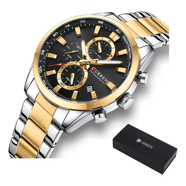 Reloj Cronógrafo Curren De Lujo Con Calendario Para Hombre Color Del Fondo Silver Golden Black