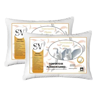 Kit 2 Travesseiro Toque Pluma Ganso Antialérgico 50x70 Macio Branco
