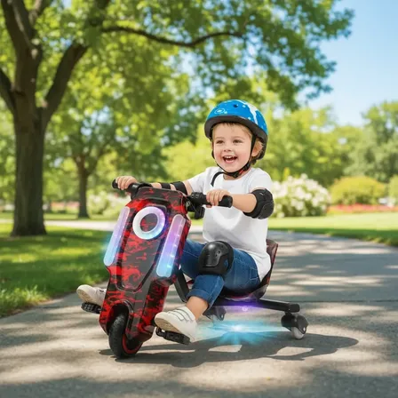 Triciclo Patinete Drift Elétrico Infantil C/ Proteção Mini Vermelho