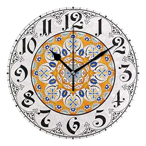 Alaza Italiano Marrueco Floral Redondo Acrilico Reloj Pared
