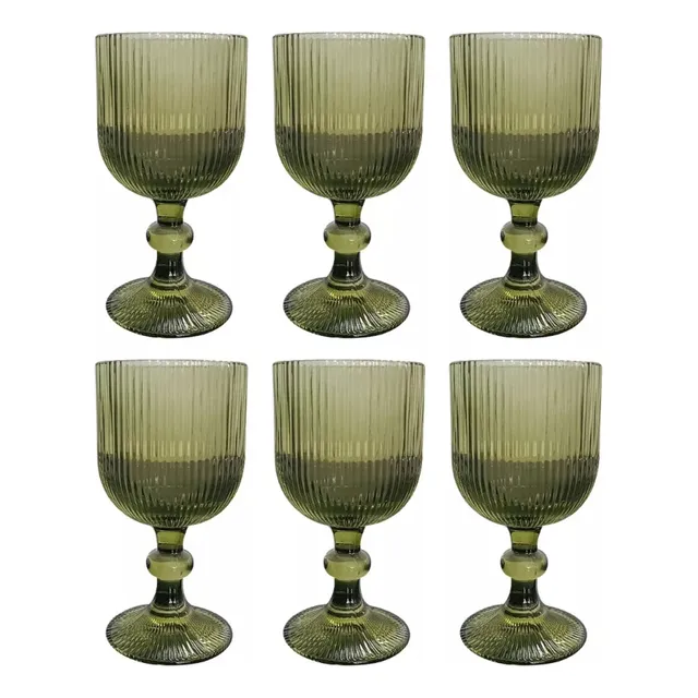 Set 6 Copas 325 Ml Cristal Vidrio Colores Vintage Labrado