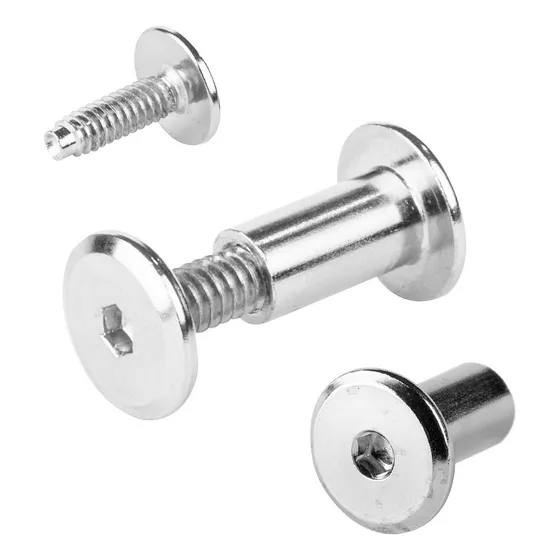 Tornillo Conector con Tuerca Union para Muebles 2 Cm Rosca Estandar 1/4 (10 Unidades) Niquelado