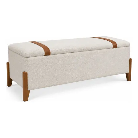 Baú Bouclé 120cm Luxo Recamier Sapateira Organizador Quarto Boucle Off White