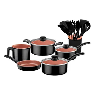 Jogo De Panelas Tramontina Caribe 5pçs E 12 UtensĂlios Jogo De Panelas Tramontina Caribe 5pçs E 12 UtensĂlios