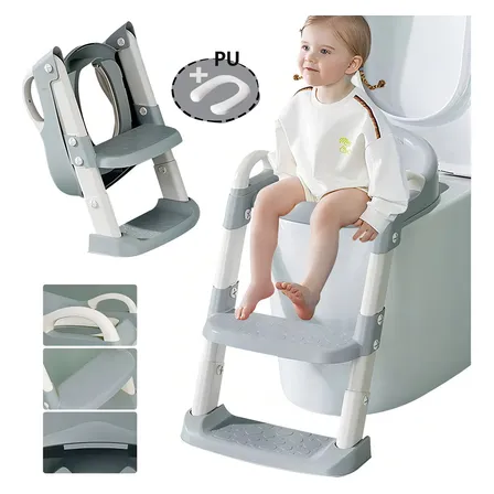 Asiento Entrenador Adaptador Para Baño Infantil Con Escalera Color Gris