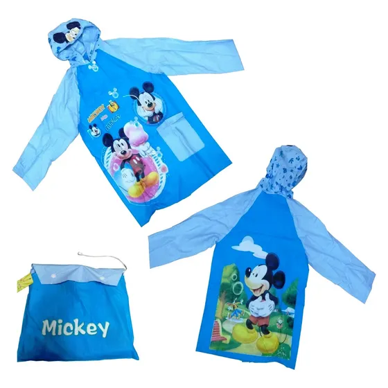 Poncho Impermeable Mickey Mouse  En Peva Azul Para Niño