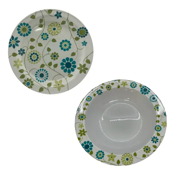 Set X12 Plato Playo Y Hondo Melamina Flores