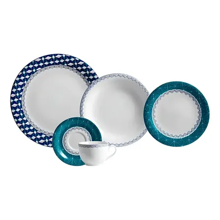 Jogo De Almoço Schmidt Porcelana Itacaré 30 Peças Florido Azul