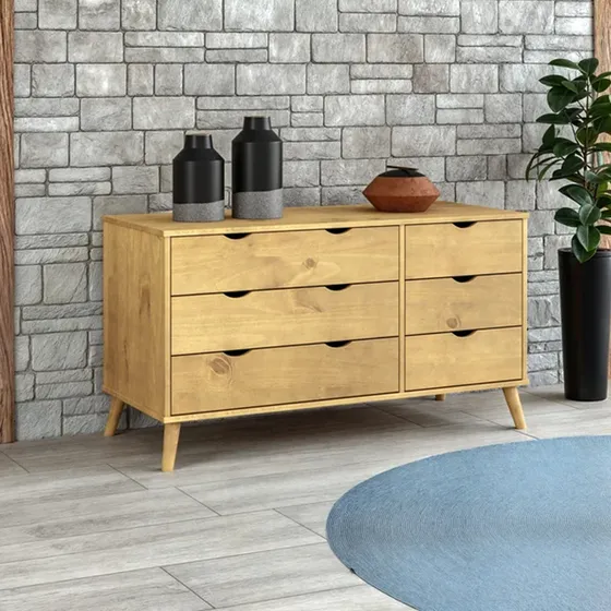 Cómoda 6 Cajones Cajonera Madera Maciza Guardarropa Cajonera Color Marrón