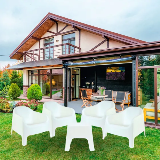 Set De 4 Sillas Skarpo + Mesa De Exterior 
