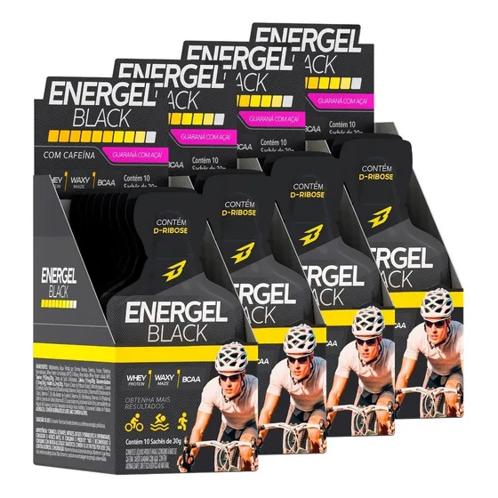 Kit 4x Gel Energel Black Carbo Caixa C/10 Sachês C/ Cafeína
