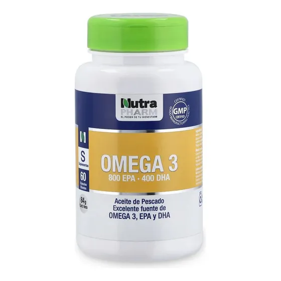 Nutrapharm Omega 3 Epa 800 Dha 400 60 Caps Corazon Cerebro Sabor Sin sabor