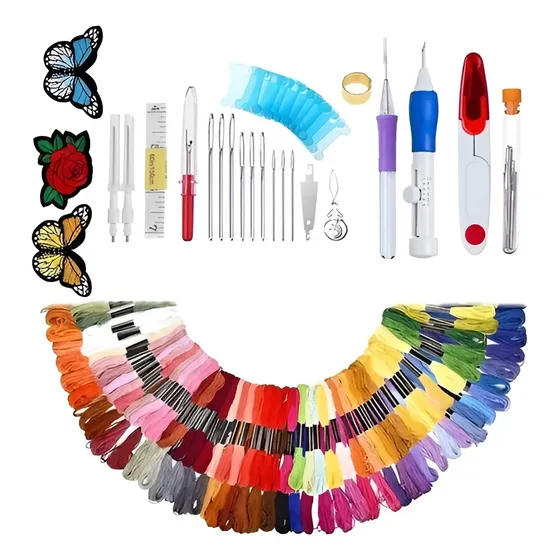 Kit Aguja Magica Set De Bordado Crochet Hilo De Bordar 187 Piezas Qatarshop Set De Bordado Crochet Kit De Agujas Hilo De Bordar Hilos Para Bordar Hilos Y Accesorios Para Bordado Bricolaje