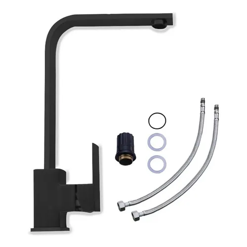 Femmto GRB09 llave lavamanos baño alta plana grifo griferia monomando inoxidable Negro mate