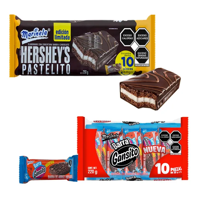 Marinela Hersheys Pastelito 10 Pzs + Barra Gansito 10pzs